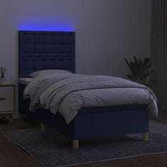 Vidaxl Box spring postelja z vzmetnico LED modra 90x190 cm blago