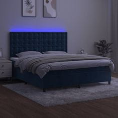 Vidaxl Box spring postelja z vzmetnico LED temno modra 180x200cm žamet