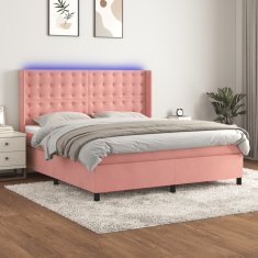 Vidaxl Box spring postelja z vzmetnico LED roza 180x200 cm žamet