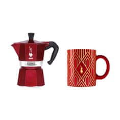 BIALETTI Kavni aparat BIALETTI DECO GLAMOUR Moka Express za 3 skodelice + rdeča skodelica 330 ml