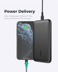 Aukey AUKEY PB-N73s Slim Power Bank 10000mAh PD 3.0 QC 3.0 4xUSB 20W črna