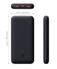 Aukey AUKEY PB-N73s Slim Power Bank 10000mAh PD 3.0 QC 3.0 4xUSB 20W črna