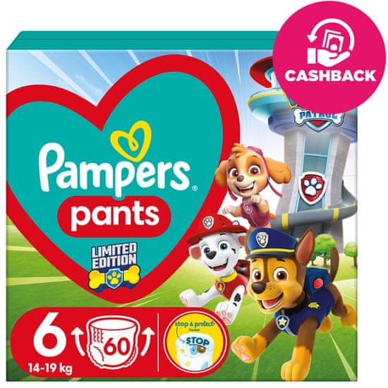 Pampers Aktivne otroške hlače Paw Patrol Plenice velikost 6 (14-19 kg) 60 kosov