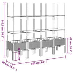 Vidaxl Cvetlično korito z oporno mrežo svetlo sivo 160x40x142,5 cm PP