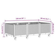 Vidaxl Cvetlično korito s kolesi belo 150x80x54 cm PP