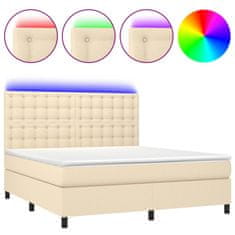 Vidaxl Box spring postelja z vzmetnico LED krem 180x200 cm blago