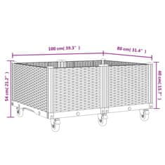 Vidaxl Cvetlično korito s kolesi belo 150x80x54 cm PP