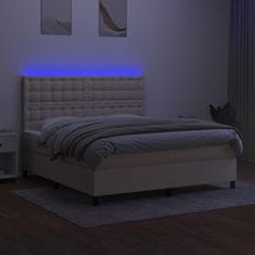Vidaxl Box spring postelja z vzmetnico LED krem 180x200 cm blago