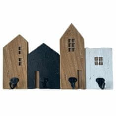 DKD Home Decor Stenski obešalnik za plašče DKD Home Decor Metal Wood Urban Houses (40 x 7 x 24 cm)