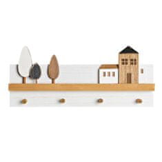 DKD Home Decor Stenski obešalnik za plašče DKD Home Decor Wood Houses Urban 40 x 4 x 17 cm