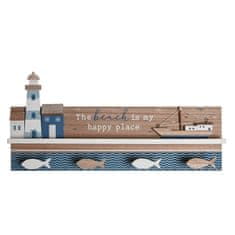 DKD Home Decor Stenski obešalnik za plašče DKD Home Decor Natural Navy Blue MDF Wood Mediterranean (40 x 5 x 18 cm)