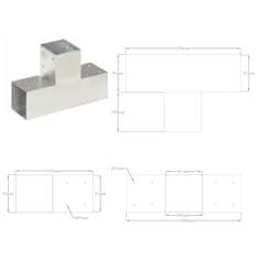 Vidaxl Spojniki za stebre 4 kosi T oblike pocinkana kovina 91x91 mm