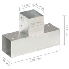 Vidaxl Spojnik za steber T oblike pocinkana kovina 91x91 mm