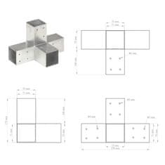 Vidaxl Spojniki za stebre 4 kosi X oblike pocinkana kovina 71x71 mm