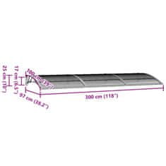 Vidaxl Nadstrešek za vrata siv 300x100 cm polikarbonat