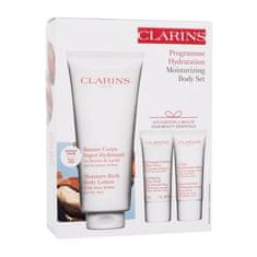 Clarins Moisture Rich Set losjon za telo Moisture-Rich Body Lotion 200 ml + piling za telo Exfoliating Body Scrub 30 ml + krema za roke Hand and Nail Treatment Cream 30 ml za ženske