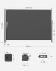 Songmics Stranski senčnik 160 x 300 cm antracit GSA160TG