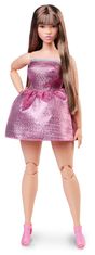 Mattel Barbie Looks Rjavolaska v roza mini obleki HRM16