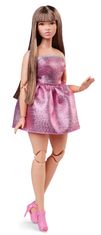 Mattel Barbie Looks Rjavolaska v roza mini obleki HRM16