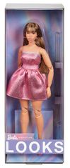 Mattel Barbie Looks Rjavolaska v roza mini obleki HRM16