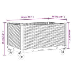 Vidaxl Cvetlično korito s kolesi belo 80x50x54cm PP