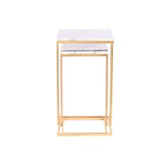 DKD Home Decor Komplet 2 miz DKD Home Decor 37 x 39 x 66 cm Zlata kovina Beli marmor