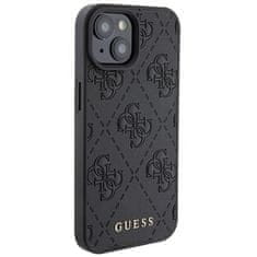 Guess Leather Stamped ovitek za iPhone 15, črna