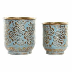 DKD Home Decor Lonček DKD Home Decor Blue Golden Metal (27 x 27 x 28 cm) (21,5 x 21,5 x 24,5 cm) (2 kosa)