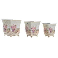 DKD Home Decor Komplet loncev DKD Home Decor 21,5 x 21,5 x 25 cm Pink Metal Flowers Shabby Chic