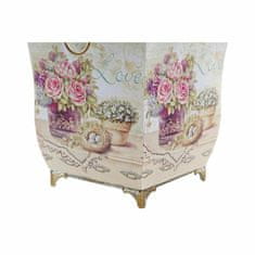 DKD Home Decor Komplet loncev DKD Home Decor 21,5 x 21,5 x 25 cm Pink Metal Flowers Shabby Chic