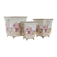 DKD Home Decor Komplet loncev DKD Home Decor 21,5 x 21,5 x 25 cm Pink Metal Flowers Shabby Chic