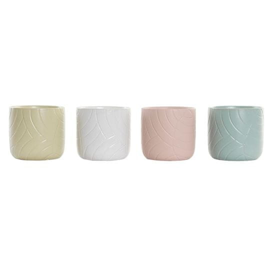 DKD Home Decor Lonček DKD Home Decor Pink Mint White Yellow Stoneware List rastline (13,7 x 13,7 x 12,8 cm) (4 enote)