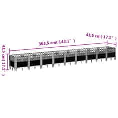 Vidaxl Cvetlično korito z zatiči sivo 363,5x43,5x43,5 cm PP