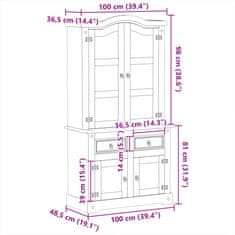 Vidaxl Steklena vitrina Corona 100x48,5x179 cm trdna borovina