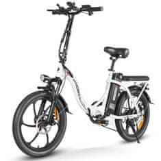 Samebike SAMEBIKE CY20: 350W motor, 20-palčne pnevmatike, hibridno električno zložljivo mestno kolo z 36V litij-ionsko baterijo in okvirjem iz visokoogljičnega jekla white