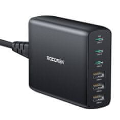 slomart Rocoren omrežni polnilnik 3x USB-C, 3x USB, GaN, 100W (črn)