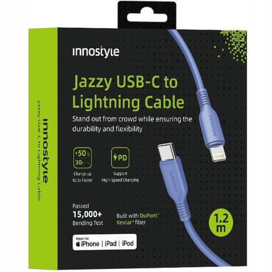 Innostyle Innostyle Jazzy Usb-C Lightning Mfi Hitri Polnilni Kabel Za Iphone Kevlar 1M Modri