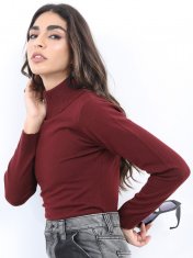 PANTONECLO Ženski pulover z visokim ovratnikom, burgundy, L