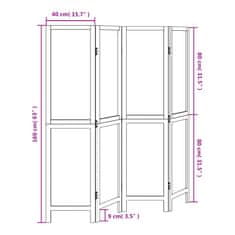 Vidaxl Paravan 4-delni bel trden les pavlovnije