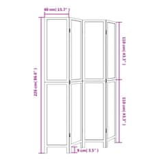 Vidaxl Paravan 4-delni temno rjav trden les pavlovnije