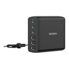 slomart Rocoren omrežni polnilnik 3x USB-C, 3x USB, GaN, 100W (črn)