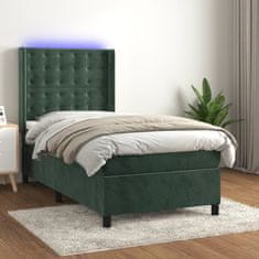 Vidaxl Box spring postelja z vzmetnico LED tem. zelena 80x200 cm žamet