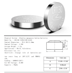 MojPlanet PKCell Alkalna gumbna baterija AG10 / LR54 / 189 / L1130 / LR1130 1.5V / 75mAh - 10 kosov