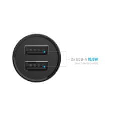 Komplet avtomobilskega polnilnika FIXED z izhodom 2xUSB in kablom USB/Lightning, 1 meter, certifikat MFi, 15W Smart Rapid Charge, črn