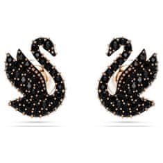 Swarovski Ikonični uhani s črnimi kristali Swan 5684608