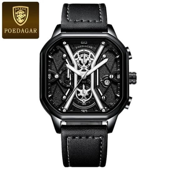 POEDAGAR POEDAGAR 922 Moški Chronograph kvadratni Watch: Združitev elegance in natančnosti pri merjenju časa Leather Black