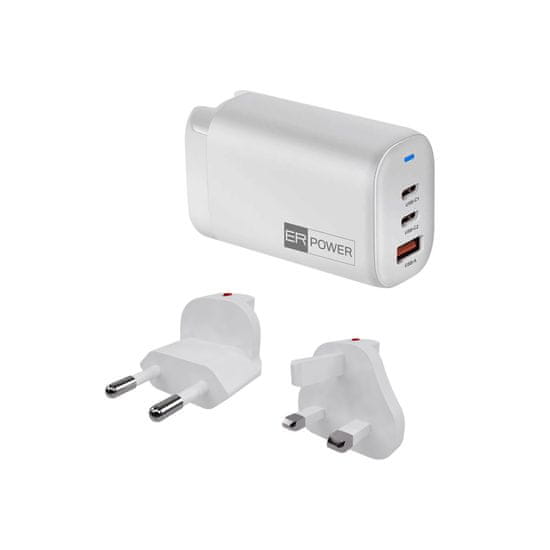 ER PW 65W GaN napajalnik 2xUSB-C PD/USB-A bela