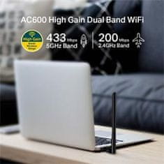 TP-Link Archer T2U Plus - AC600, dvopasovni brezžični adapter USB z visokim izkoristkom