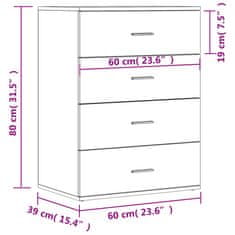 Vidaxl Komoda bela 60x39x80 cm inženirski les