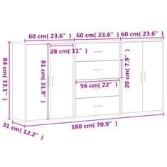 Vidaxl Komoda 3 kosi črna 60x31x84 cm inženirski les